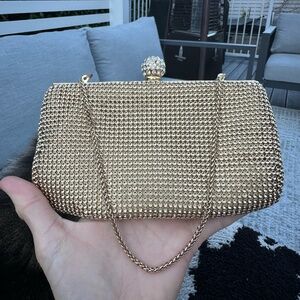 Gold Dimple Embellished Mesh Clutch Bag